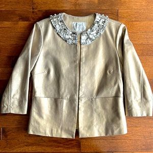 Chico's Gold Silver Metallic Leather Blazer Jacket